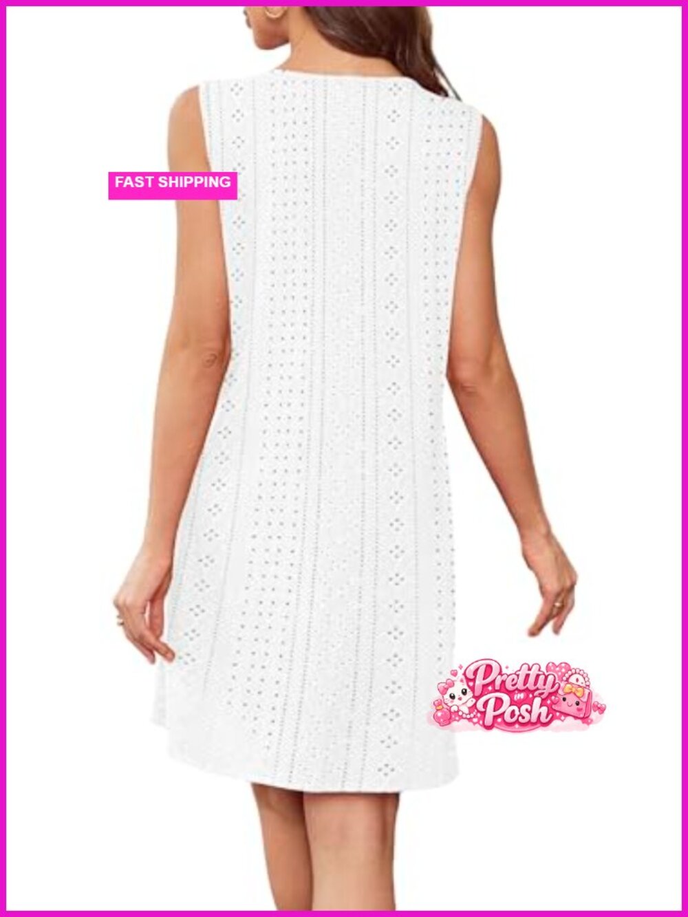 Sleeveless Lace Crewneck Sundress, Soft Polyester-Spandex, Beach Cover Up, UPF - Picture 3 of 6